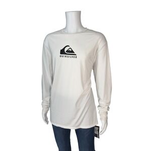 Quiksilver Rash Guard Mens XXL White NWT Solid Streak LS Moisture Wicking Logo